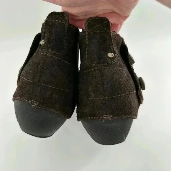 Merrell Luxe button ankle bootie 10 41 espresso brown suede stapled clog boot - Picture 6 of 13